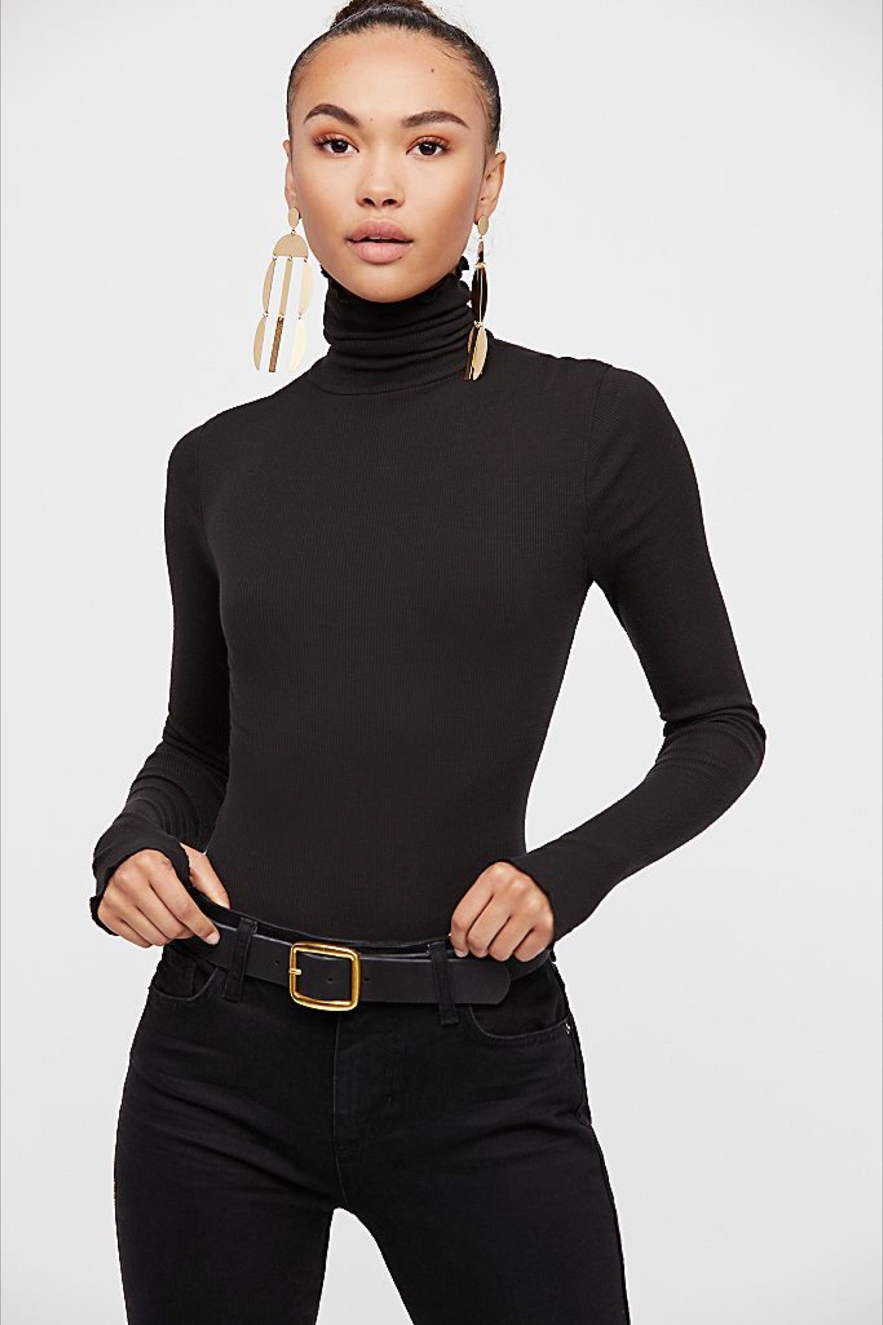 Black Seamless Turtleneck Bodysuit