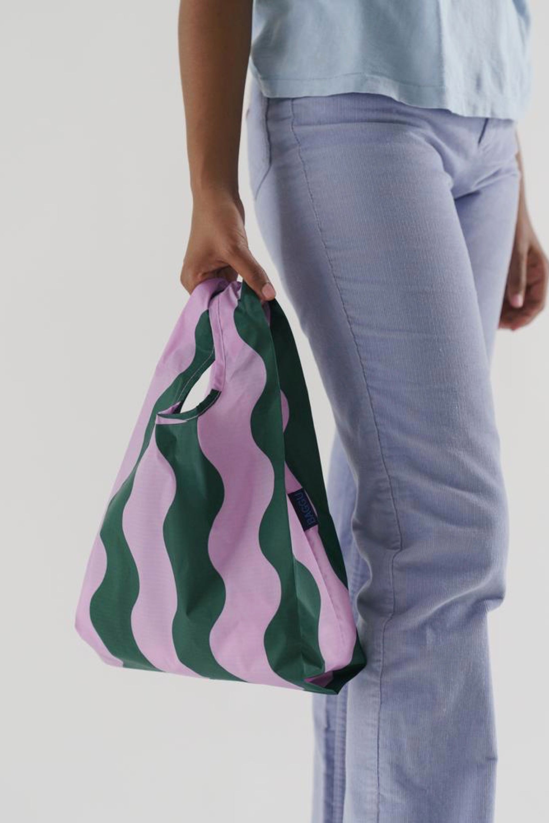 Baby Pink + Green Wavy Stripe Baggu — Prism Boutique
