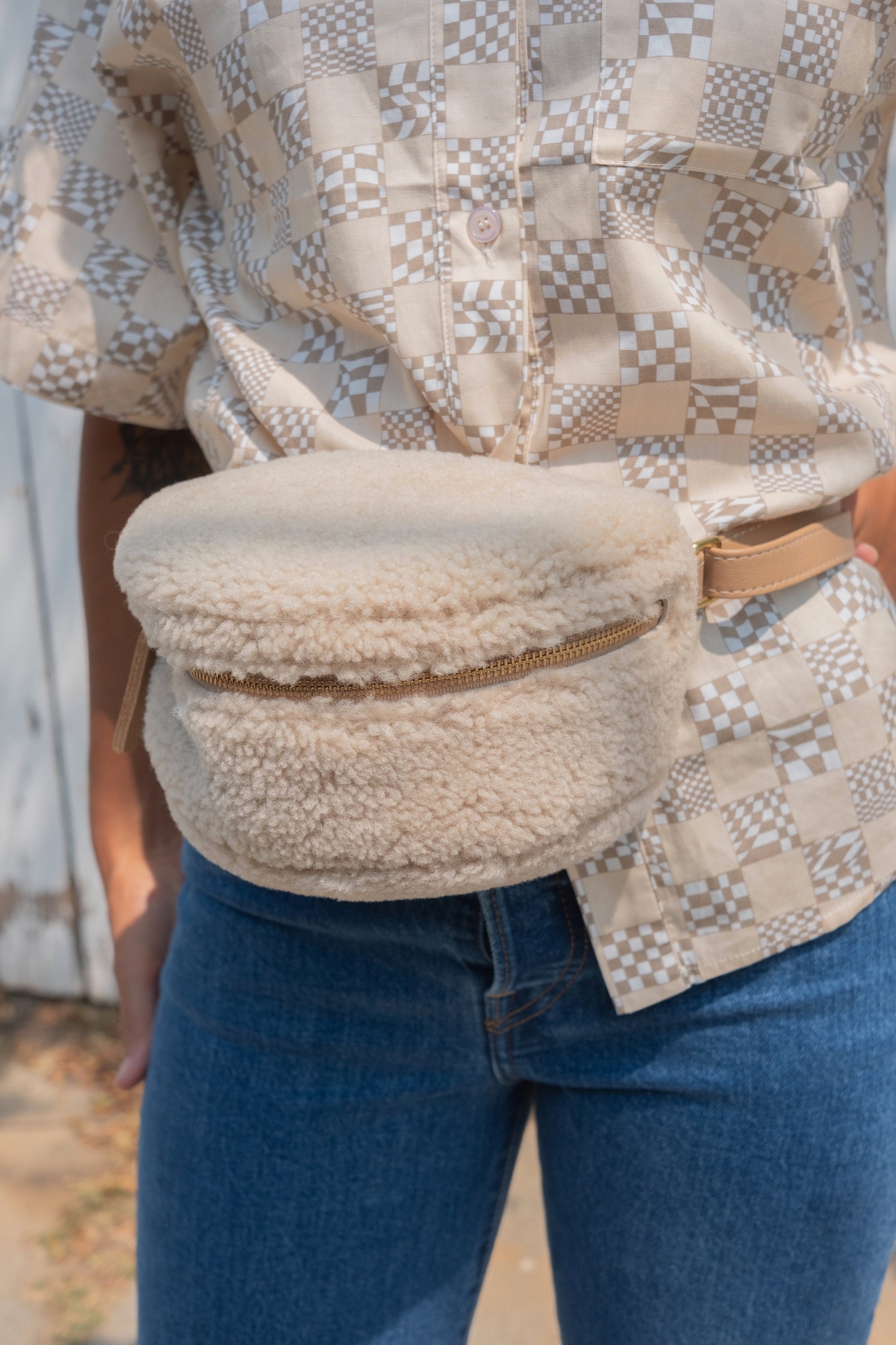 Beige Shearling Bum Bag