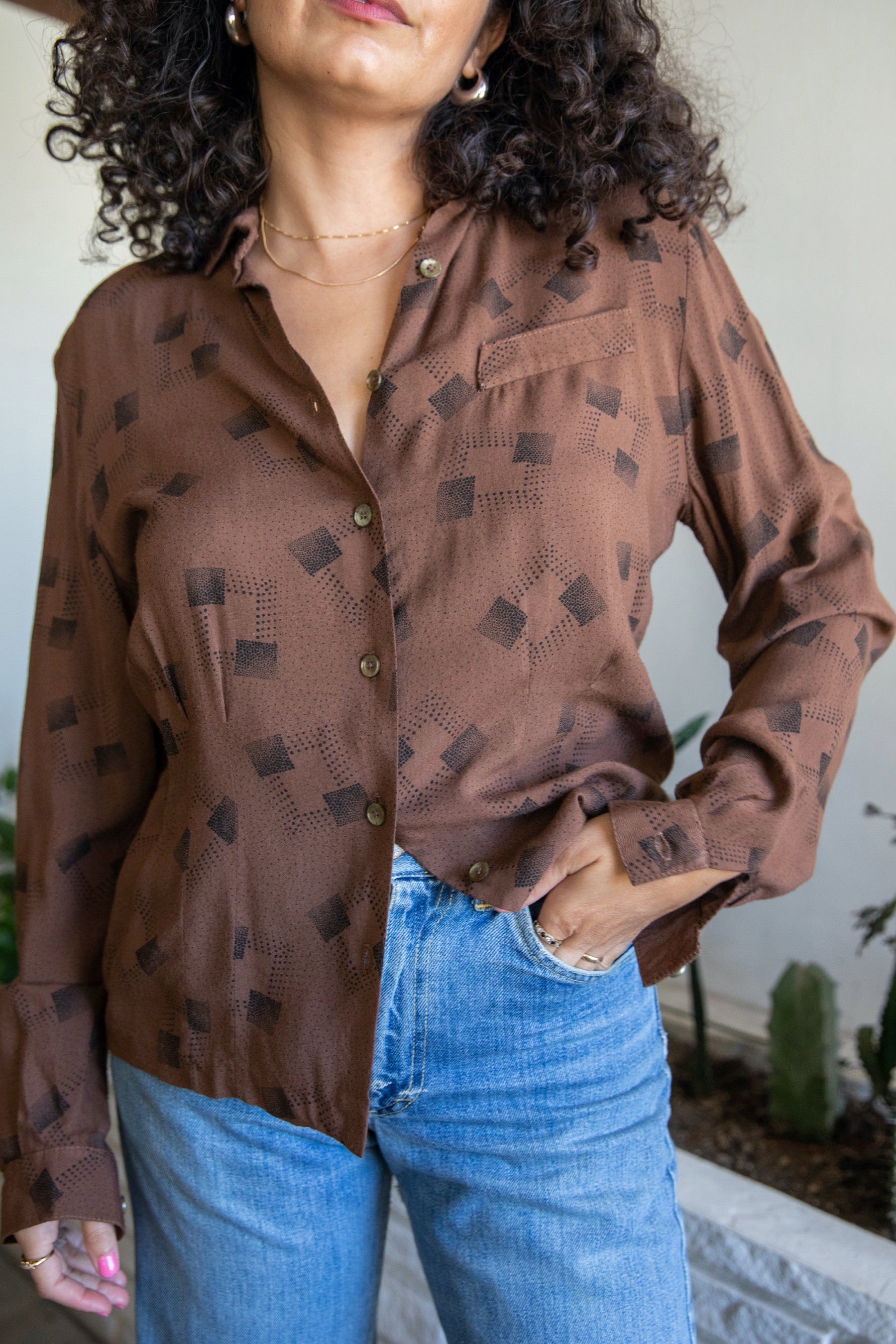 1970's Brown Button Down