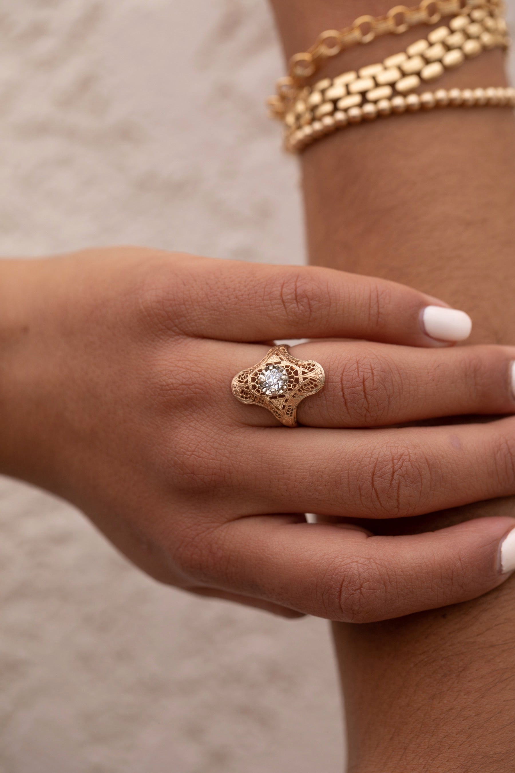 14k Filigree Diamond Ring