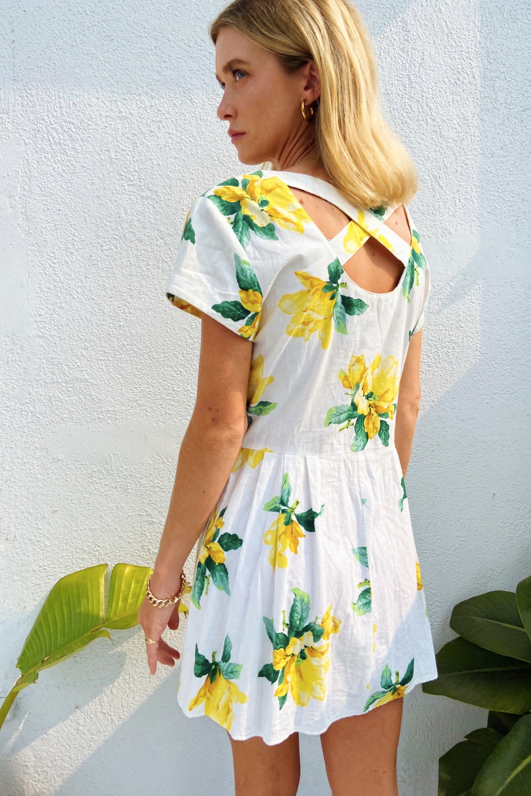 90s Yellow Floral Button Down Mini