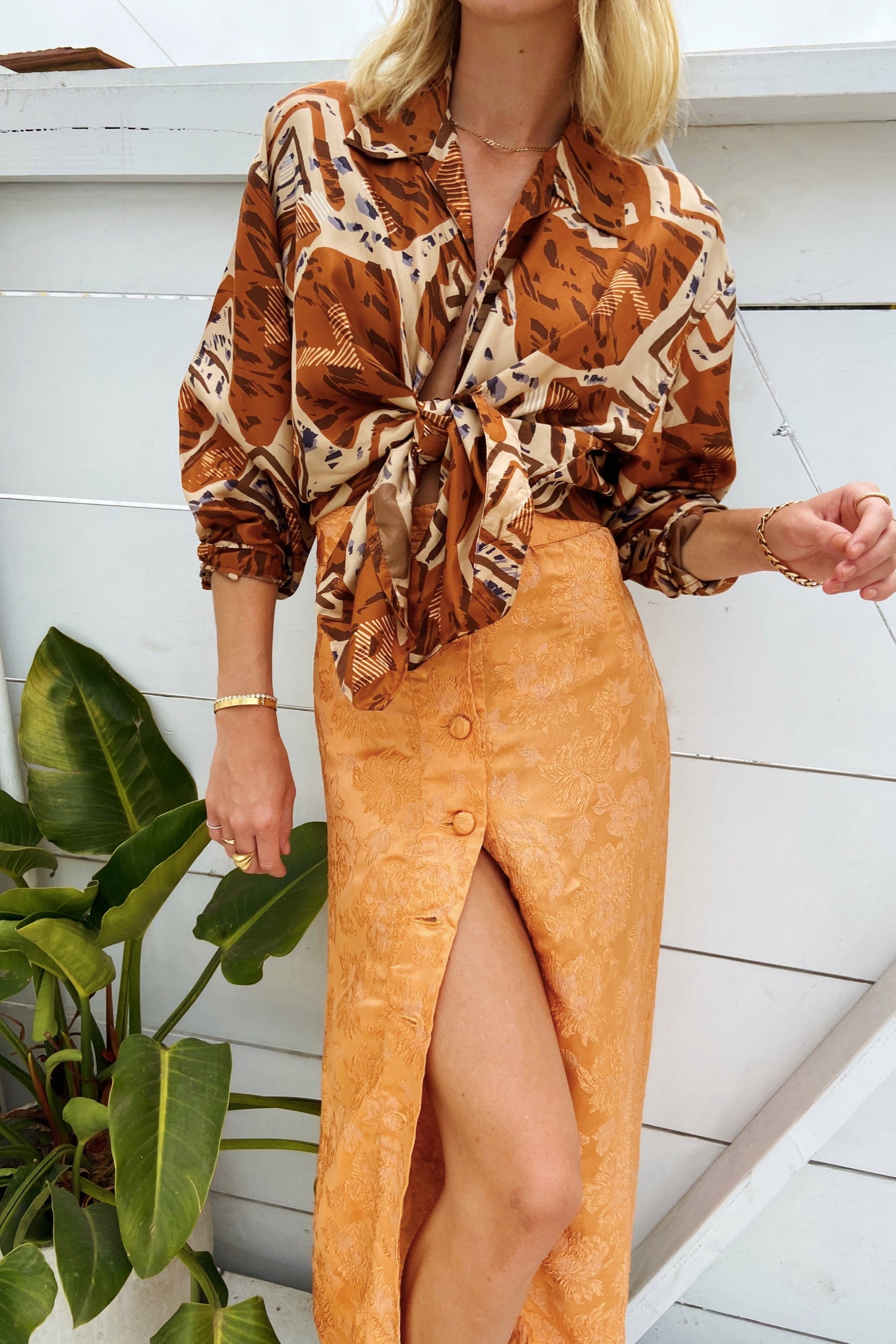 1980s Silk Animal Print Button Down