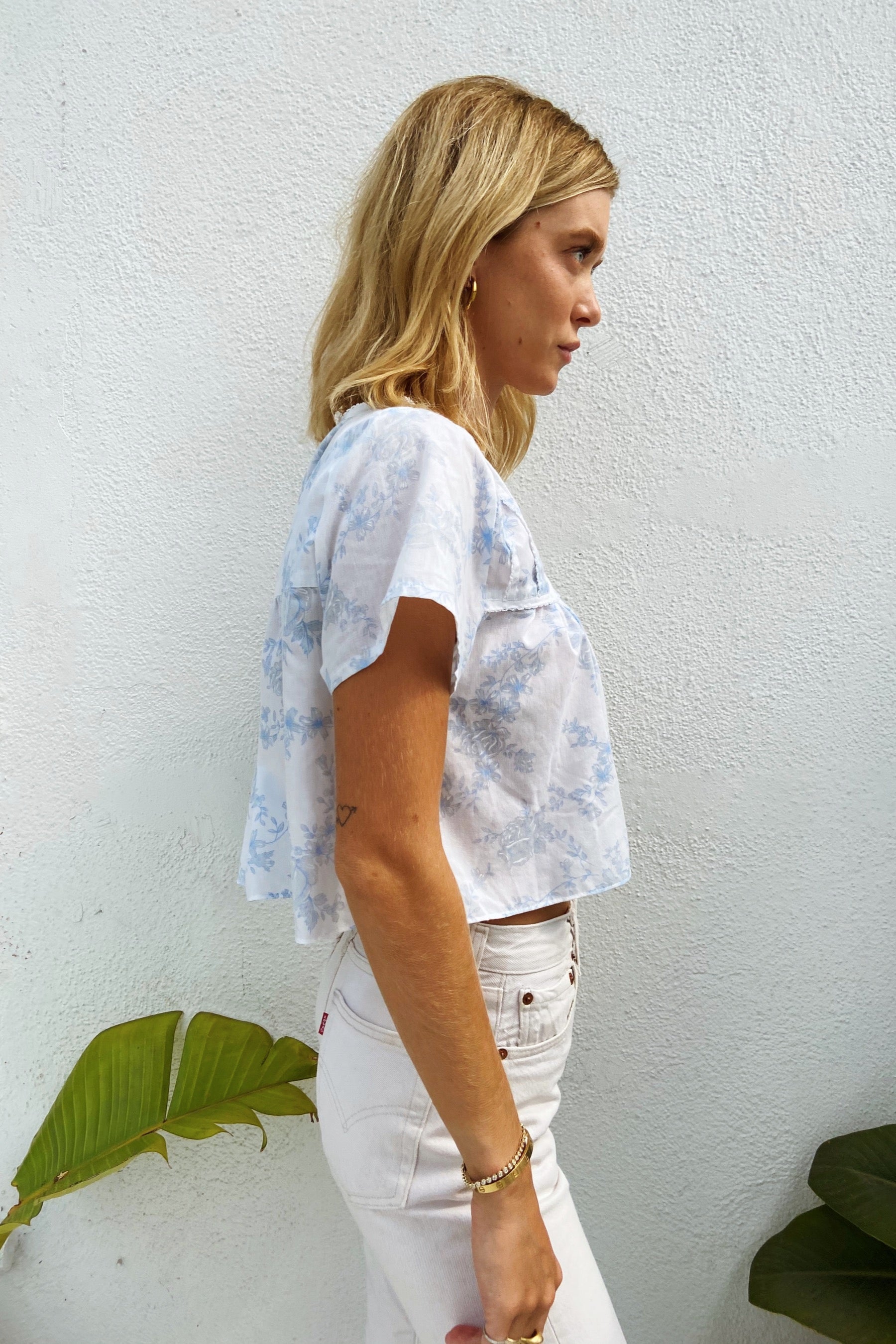 Blue & White Floral Cropped Top