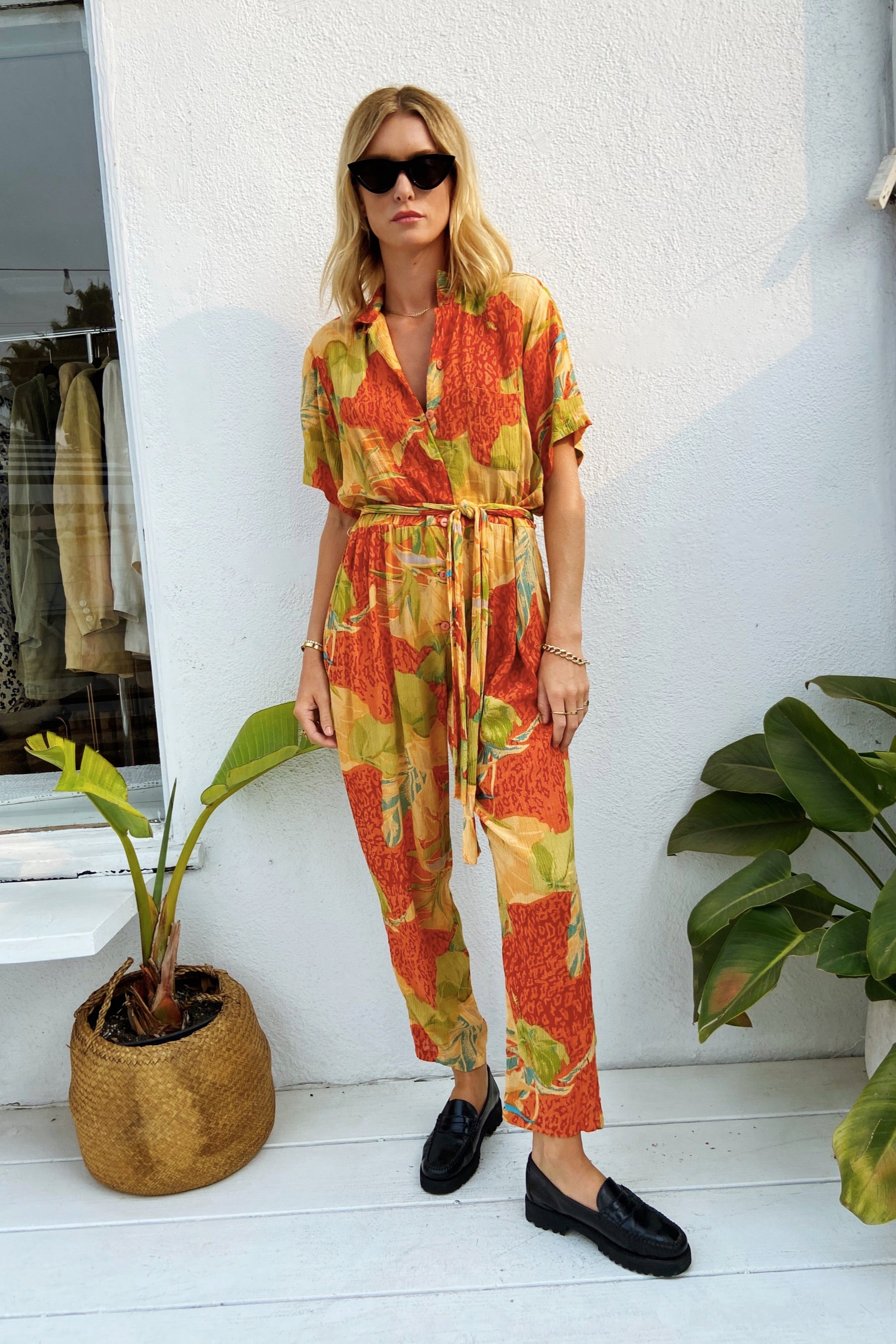 1980s Rayon Floral Jumpsuit