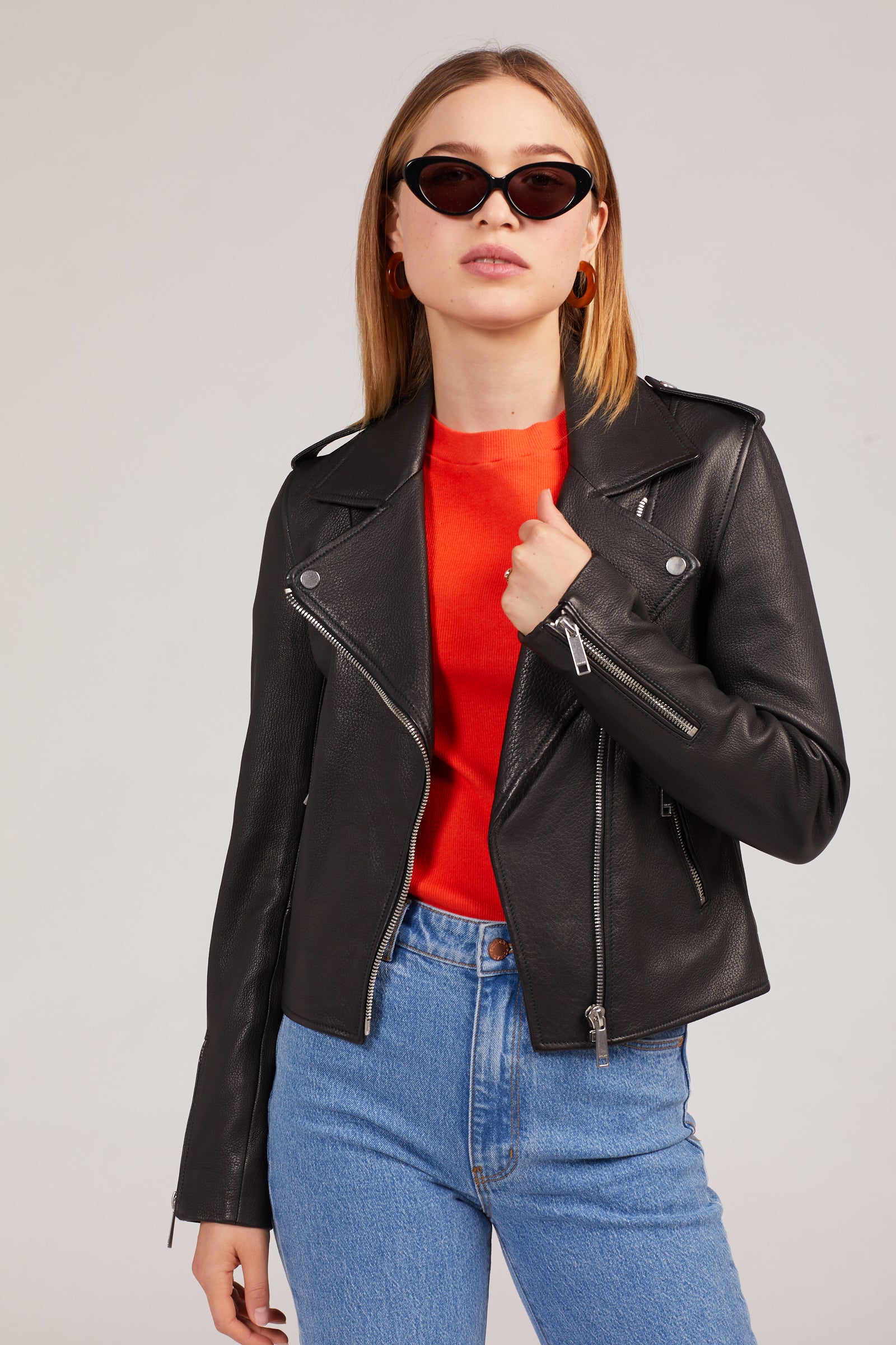 Black Kas Leather Biker Jacket