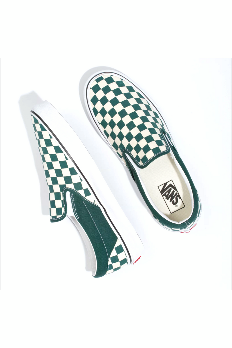 vans checkerboard slip on green