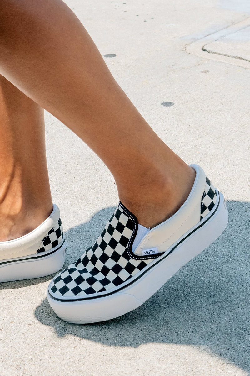 checkerboard slip on platform vans