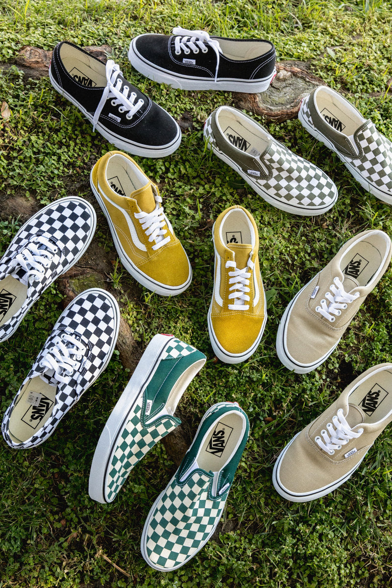 olive green checkered vans