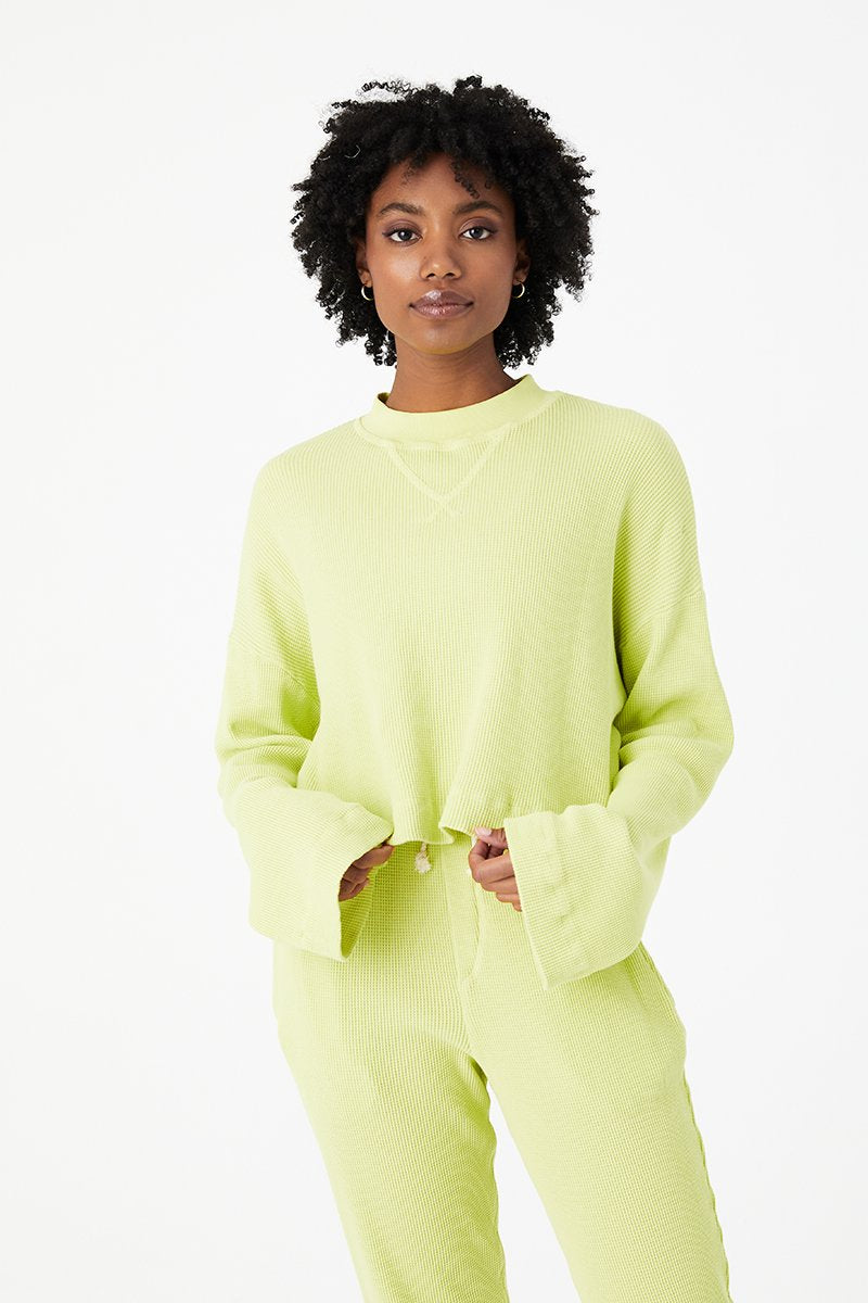 Celery Waffle Mock Pullover