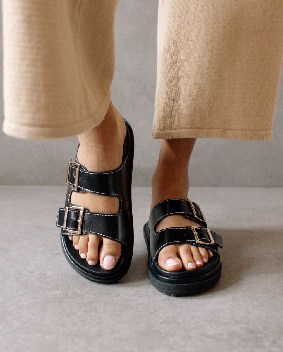 Black Buckle Strap Sandal