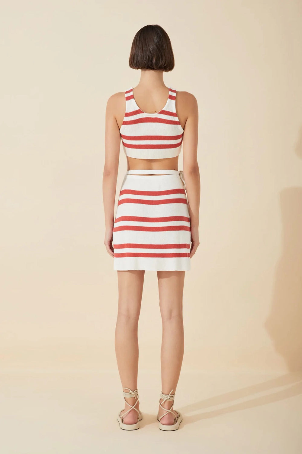 Red Stripe Ramie Wrap Skirt