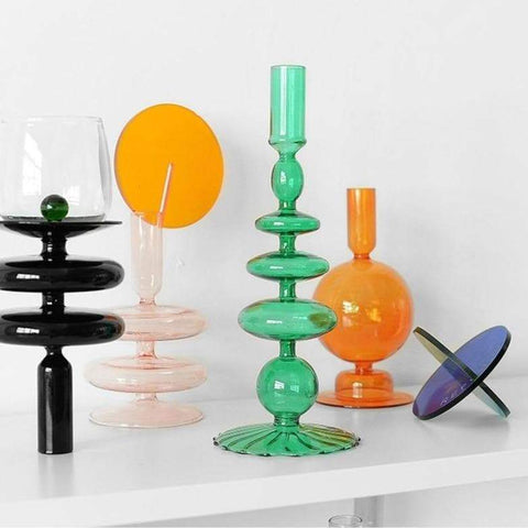 Colorful Candle Holder Blown Glass Gift under 50