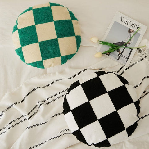 checkered-embroidered-round-pillow