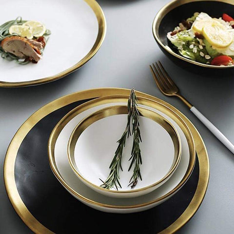 Gold rimmed ceramic plates and bowls gifts under 50