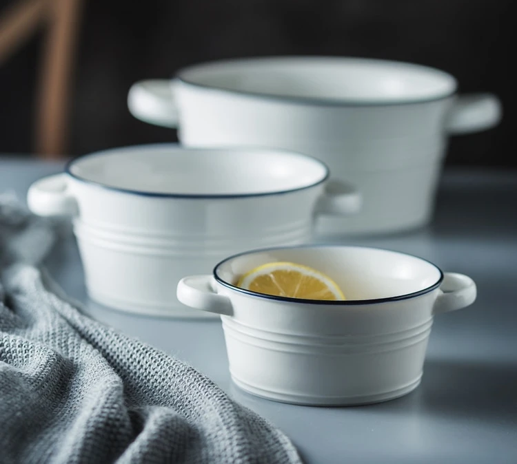 Cheap white Ceramic Serving Bowls with handles