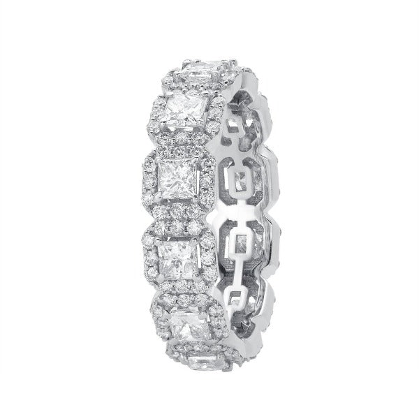 2.63 CT. T.W. Diamond Princess Cut Halo Eternity Band in 18K White Gold