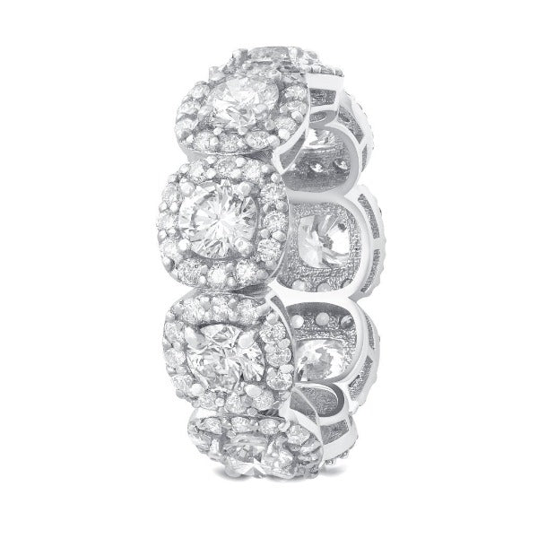 4.03 CT. T.W. Diamond Round Cut Halo Eternity Band in 18K White Gold