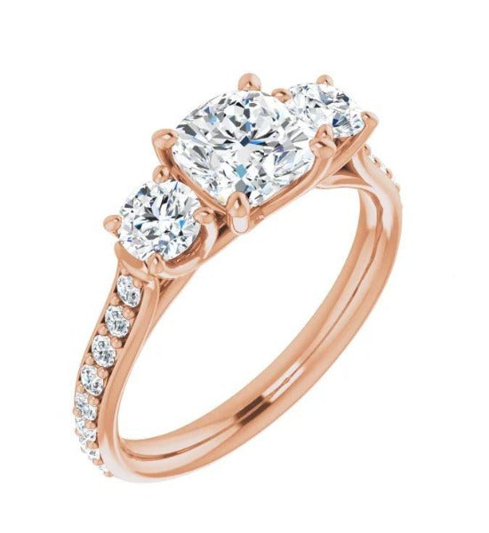 1.5 CT. T.W. Cushion-Cut Diamond Three-Stone Engagement Ring in 14K Rose Gold