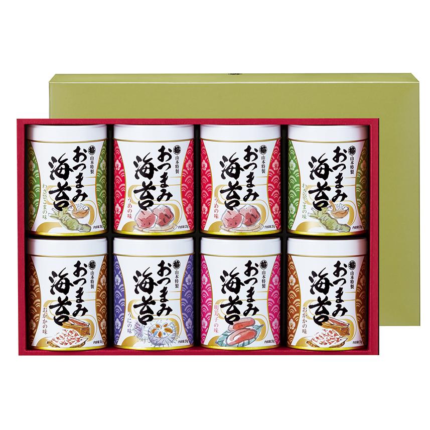 山本海苔店 おつまみ海苔8缶 うめ わさびごま おかか 各2個 明太子 うに 各1個 日本の老舗通販 Net