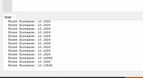 Showing Distance readout from ultrasonic in Thonny shell