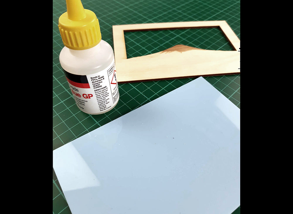 images showing a part and a glue bottle