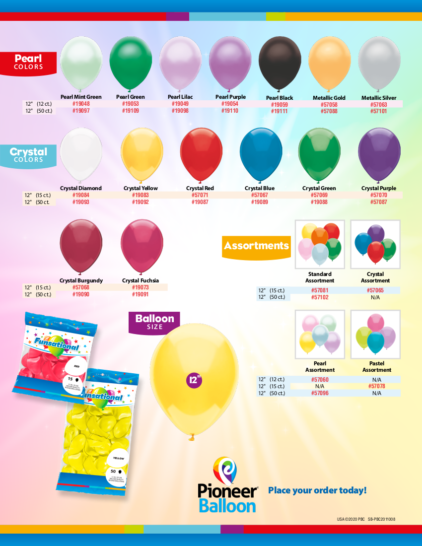 Pioneer Balloon Co Qualatex Funsational Balloon Carta de colores Todos los globos americanos Arlington TX