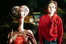 Elliot and ET in the "E.T. the Etra-Terrestrial" movie