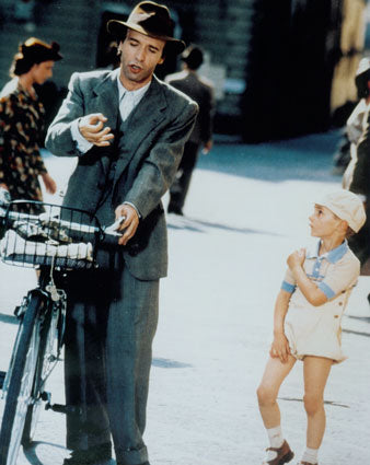Guido and his son in the "Life is Beautiful (La vita E bella)" movie
