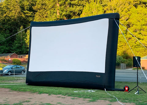Getting ready for the show - Open Air Cinema inflatable screen