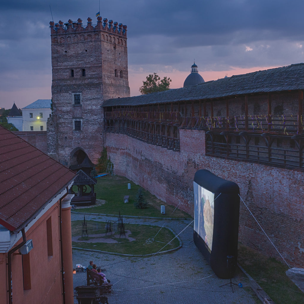 20' x 11' Open Air Cinema Home Theater in a medieval castle