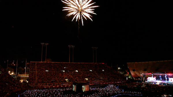 Firework from the middle of the three Open Air Cinema Elite Screens