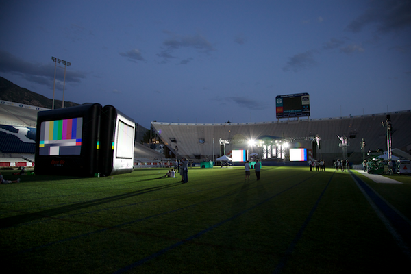 Open Air Cinema gets ready for the 4th of July event at the Stadium of Fire