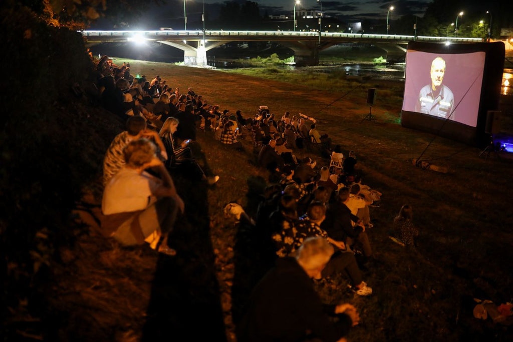 Open Air Cinema 20' x 11' Screen. Uzhhorod, Ukraine, September 2022