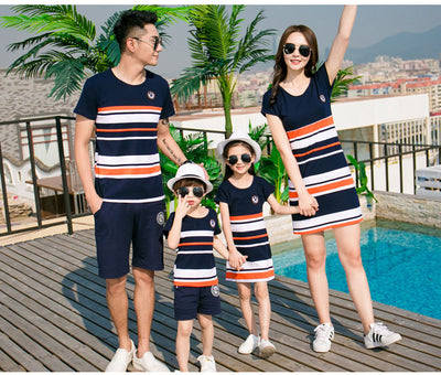 Outfits Striped T-shirt And Dresses Family Clothes Set