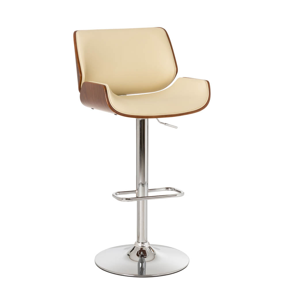 Mid-century Leather Modern Beige Adjustable Height Swivel Bar Stool