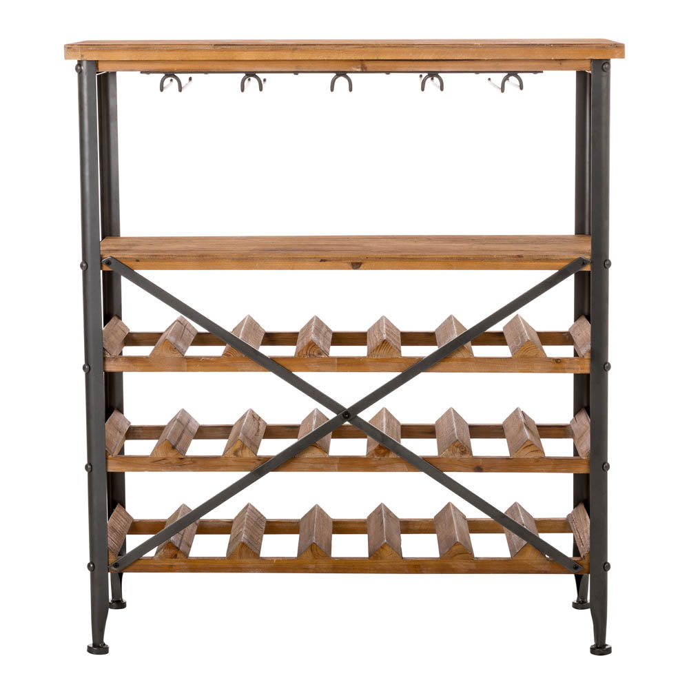 21 Bottle Floor Wooden Wine Rack with Metal Frame