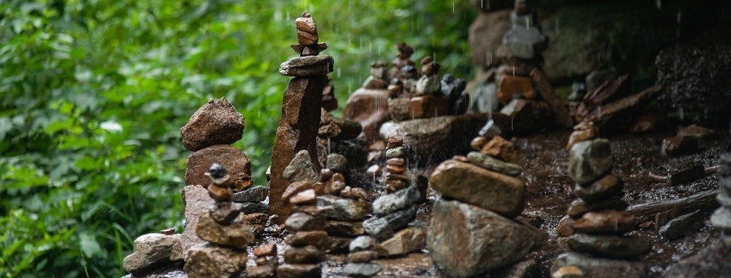 Shamanist altar made of small piles of stones used to honor the spirits of Bön.