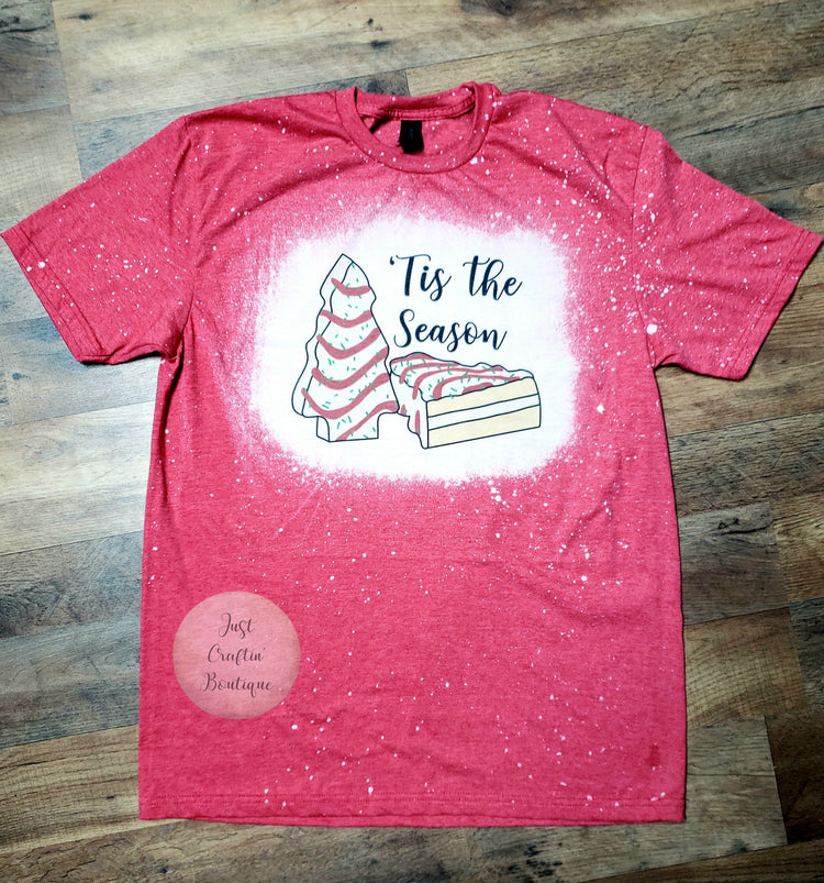 'Tis The Season Christmas Tree Shirt  / Bleached Shirt // Custom Adult Shirt