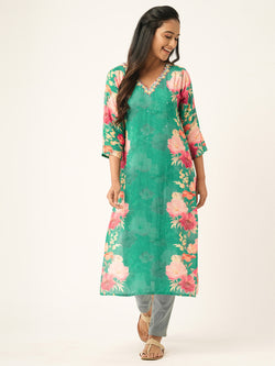 Printed Mid Waist designer kurti with legging, Work Wear, Slim Fit