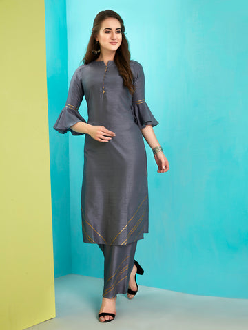 Grey Solid Kurta with Palazzo