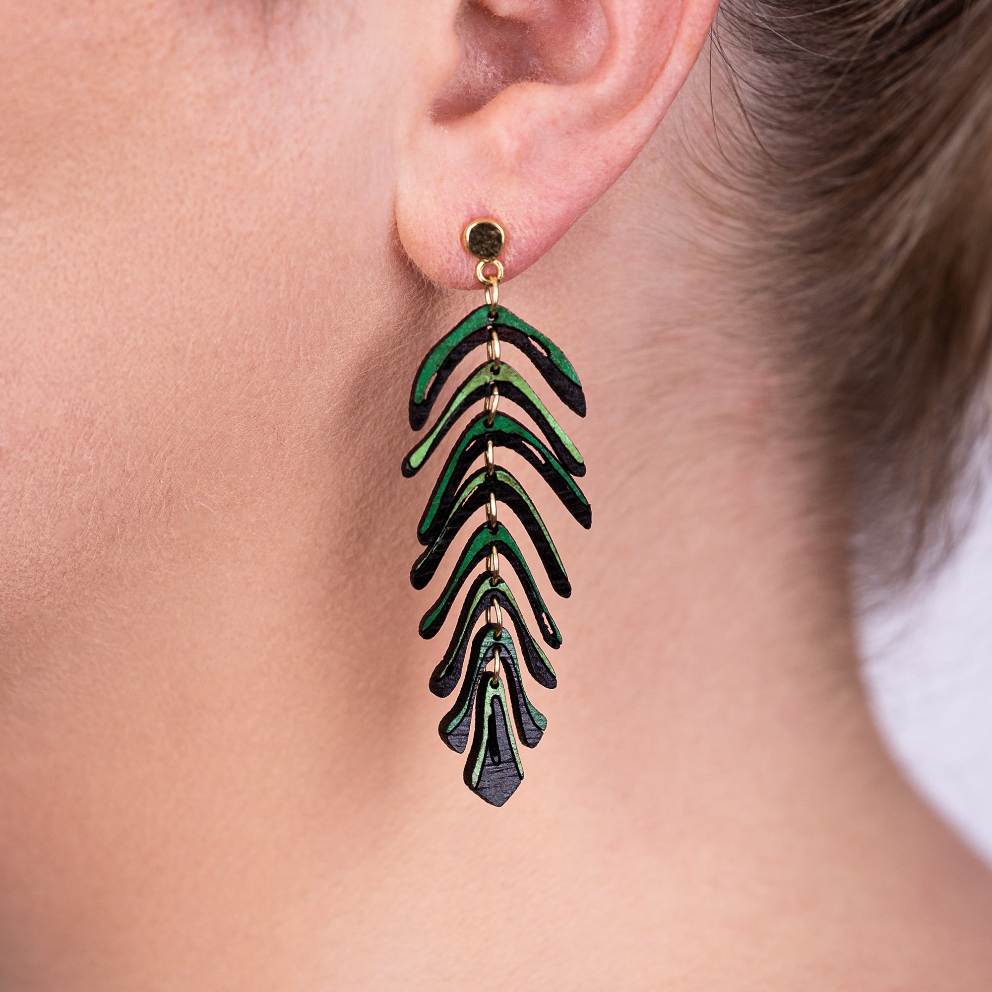 Areca Palm Leaf Reclaimed Rosewood Dangle Earrings