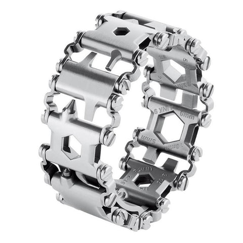 Stainless Steel Multitool Bracelet on white background