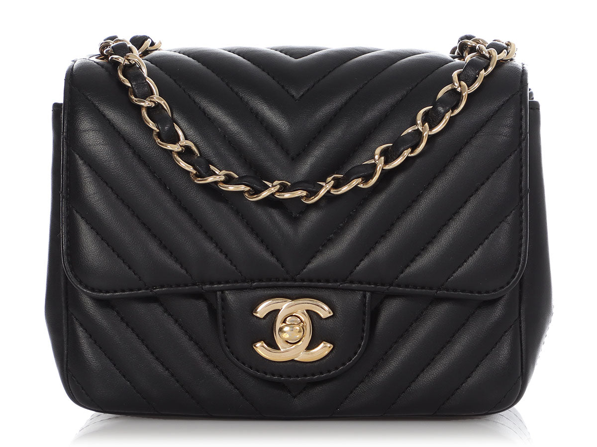 Chanel Black Chevron-Quilted Lambskin Classic