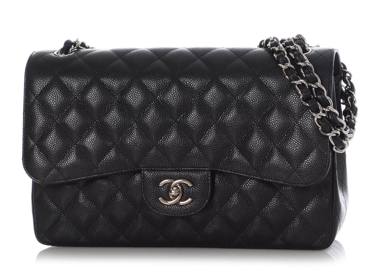 Chanel jumbo double flap bag in black caviar leather  VALOIS VINTAGE PARIS