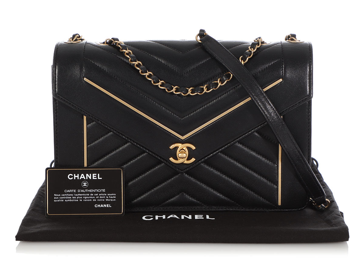 Chanel Black Reversed Chevron Quilted Lambskin Flap Bag