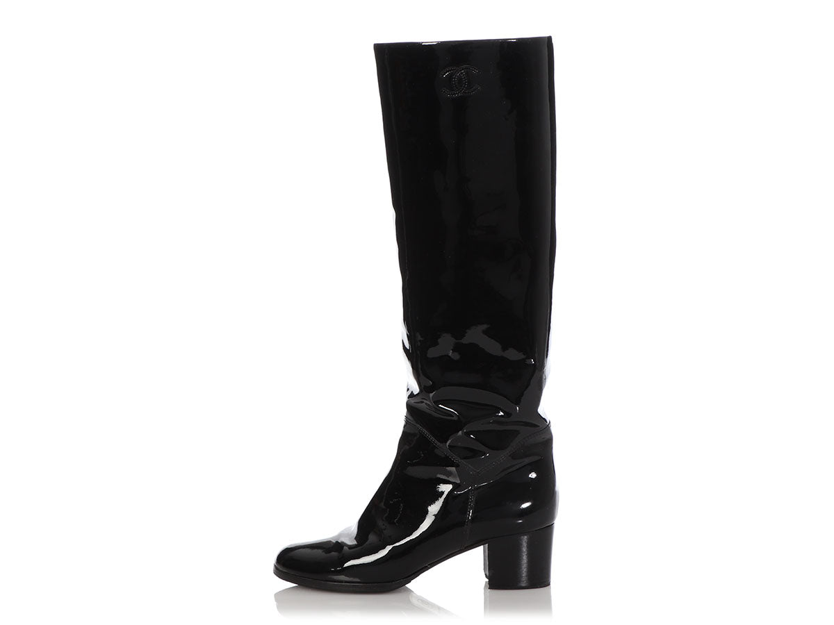 black patent tall boots