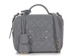 Chanel Medium Gray Part-Quilted Caviar CC Filigree Vanity Case