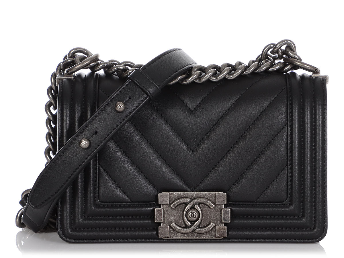 Chanel Small Black Chevron-Quilted Calfskin Boy Bag