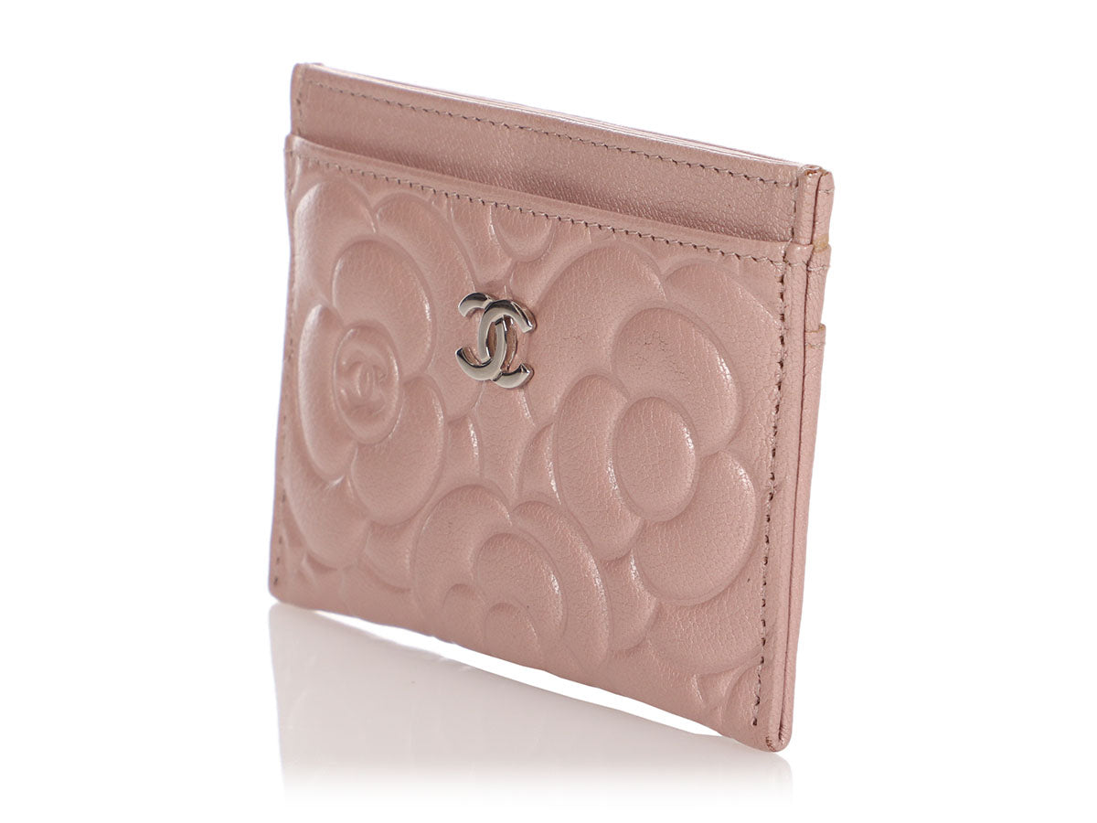 Chanel Pale Pink Caviar Camellia Card Holder